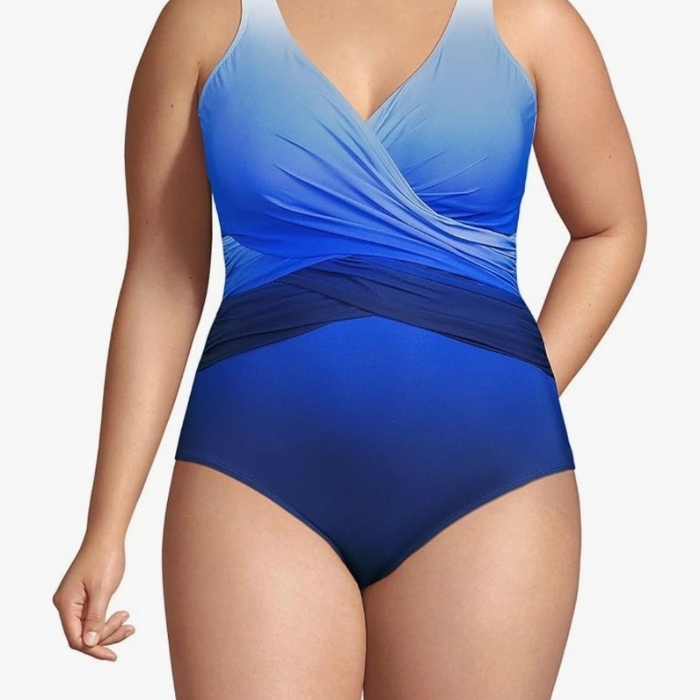 Lands' End Women's Gradient Blue One Piece Swimsuit